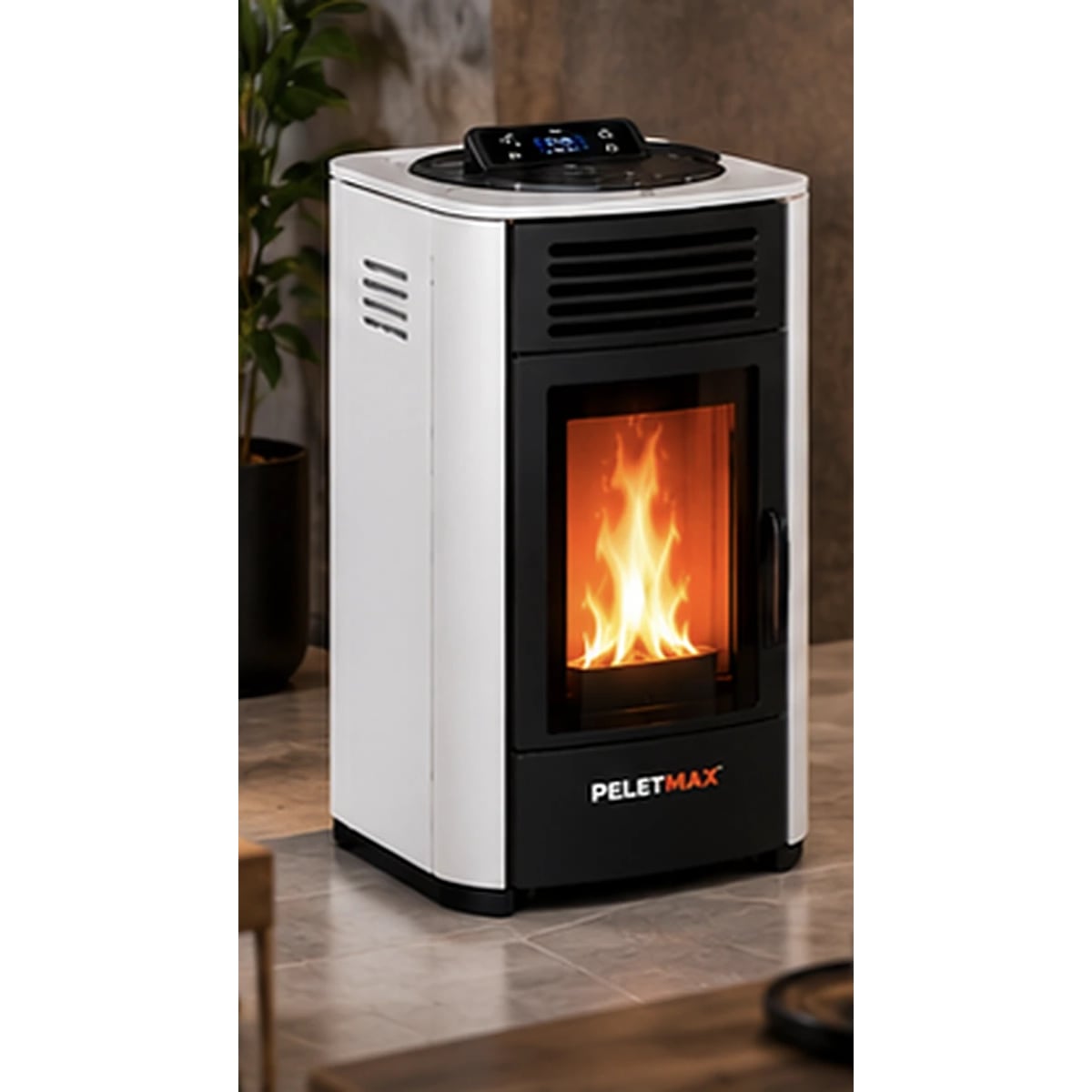 Peletmax Nova 8 kW Beyaz Mini Pelet Sobası – ortam görseli