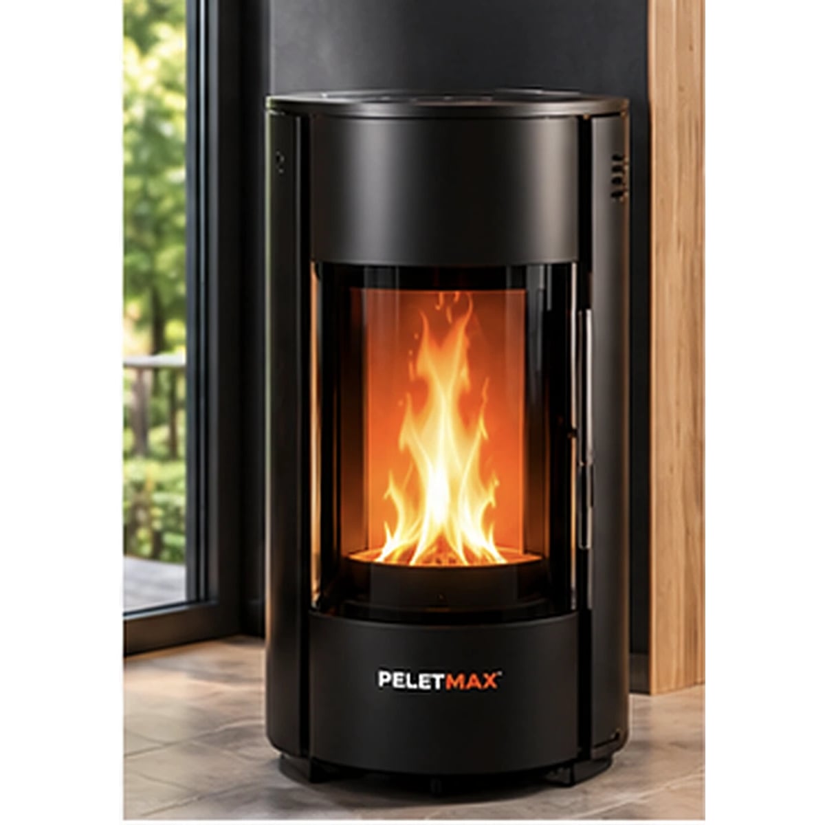 Peletmax Panorama 12 kW Oval Camlı Pelet Sobası – ortam görseli