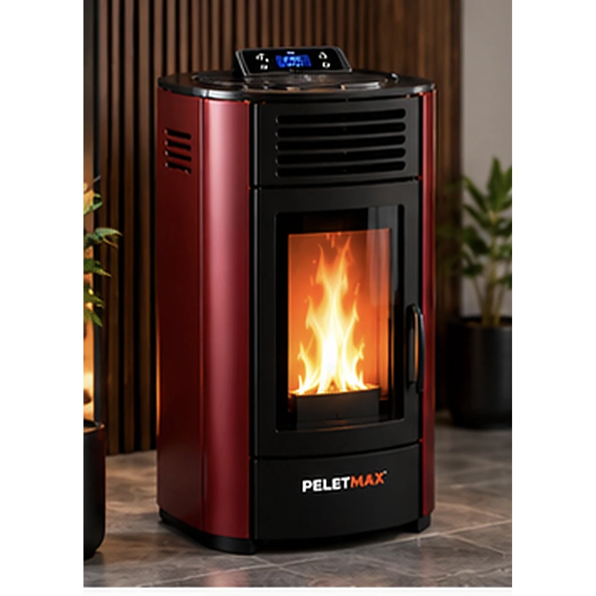 Peletmax Rubina 8 kW Bordo Kompakt Pelet Sobası – ortam görseli